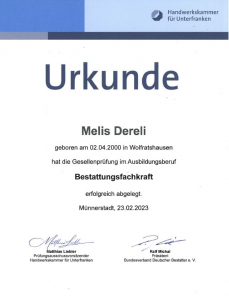 Urkunde Melis