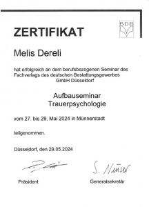 Zertifikat Trauerpsychologie Melis Dereli