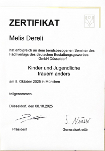 Zertifikat Melis Kinder Und Jugend Trauer